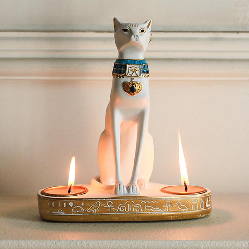 Home Decor Modern Organic - Candelabro de gato egipcio, estatuilla de