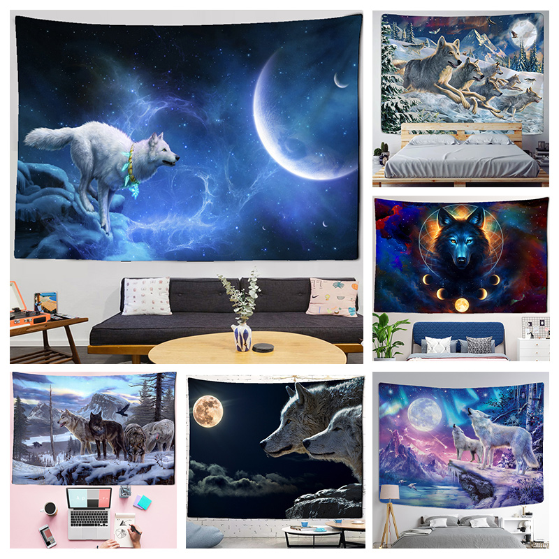 Home Decor Yoga - Tapiz de lobo de fantasía para