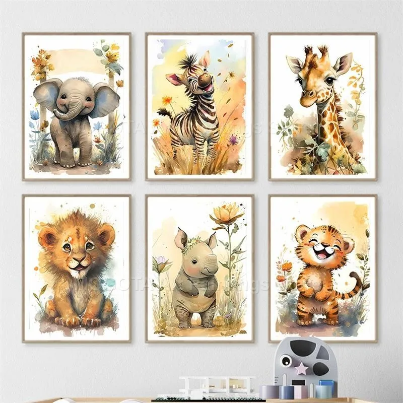 Acuarela León jirafa Tigre ele - Watercolor Poster Print reseña y precio