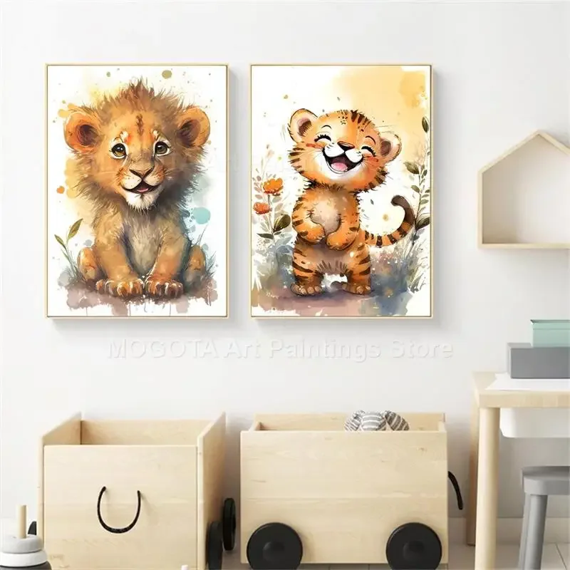 Acuarela León jirafa Tigre ele - Watercolor Poster Print reseña y precio